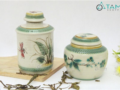 Hũ đựng trà gốm họa tiết cổ xưa số 56